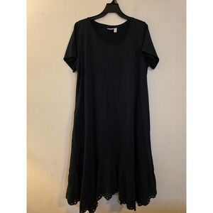LOGO by Lori Goldstein Size XL Blk Cotton/Modal Midi Knit Dress with Lace Hem
